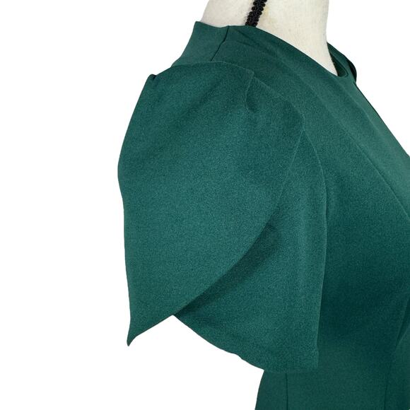 Calvin Klein Petite SZ 8P Sheath Dress Tulip Sleeve Stretch Knee Length Green - Picture 6 of 10